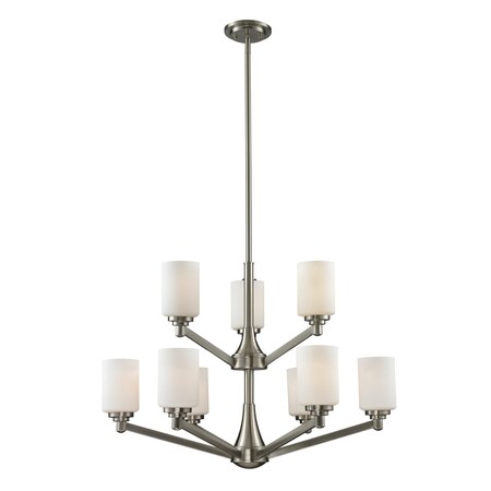 Z-Lite Montego 9 Light Chandelier, Brushed Nickel & Matte Opal 410-9